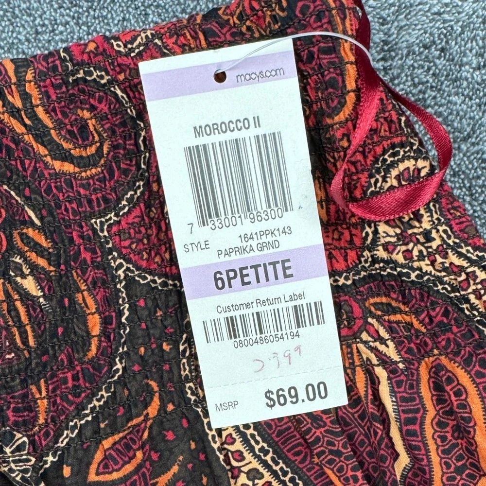 Charter Club Petite Paisley A-Line Skirt Red‎ 6P Morocco II Cotton Smocked